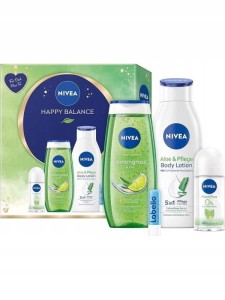 Nivea Happy Balance Zestaw kosmetyków dla kobiet Żel + Pomadka + Balsam + Dezodorant roll-on