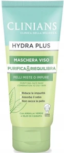 Clinians Oczyszczająca maska do twarzy z zieloną glinką i olejem konopnym Hydra Plus 75 ml